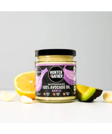 Garlic Avocado Oil Mayonnaise 175g | Hunter & Gather Avocado Mayo with Free Range Egg Yolk | Paleo Keto Sugar Gluten Free | Lemon Zest & Black Pepper | Pack of 1 - Buy Online on SooperMarket.com
