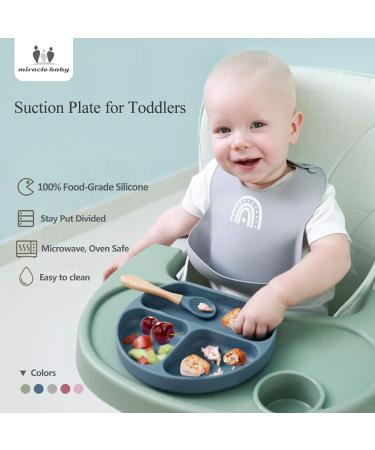 Baby Silicone Suction Divided Plate Non-Toxic, BPA-Free, Waterproof, Dishwasher Safe Easy to Clean Pink - Buy Online on SooperMarket.com