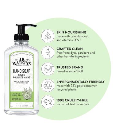 J.R. Watkins Moisturizing Liquid Hand Soap with Dispenser 3 Pack - Alcohol-Free, Cruelty-Free, USA Made - Aloe & Green Tea 11 Fl Oz - Ideal for Bathroom or Kitchen - Buy Online on SooperMarket.com
