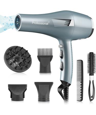 Faszin Ionic Pro Hair Dryer  Fast-Drying Blow Dryer with 2-Speed & 3-Heat Settings  Salon-Grade Hairdryer with Diffuser  Concentrator & Comb for Men & Women Blue