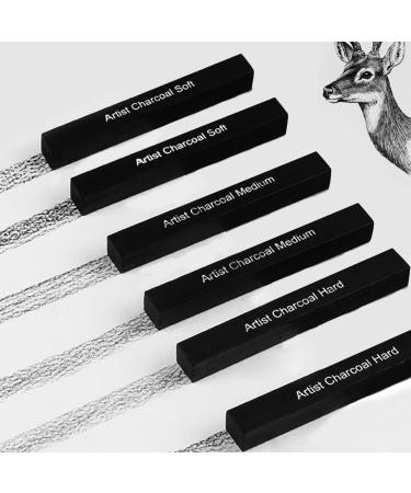 ANNECOSK 6 Pack Compressed-Charcoal-Sticks Vine Charcoal Sticks for Drawing Sketching Shading Art Supplies Sketch Kits Tools Soft Medium and Hard Grade 6Pack charcoal stick