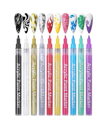 10 Colours Nail Art Pens Set Nail Art Painting Pen Nail Art Graffiti Pen Quick-drying Waterproof Nail Point Graffiti Dotting Pen for Nail DIY Dot Line Flower Pattern