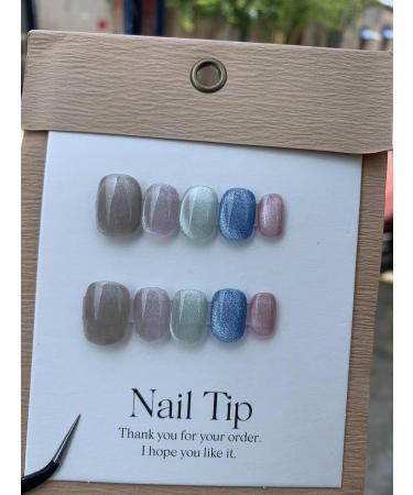 Handmade Phototherapy Wearing Nail Colorful Chasing Cat Eye Short Nail Beauty Nail Patch Nail False nails (Color : A Size : M) - Buy Online on SooperMarket.com