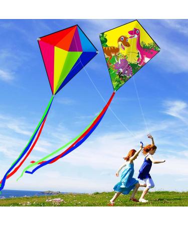 HENGDA KITE Prism Dinosaur Park & Diamond Kite Set - Easy-to-Fly for Kids & Adults - Excellent Fabric - Two Sets in Individual Packaging - Accessories Included (23x27in) - Buy Online on SooperMarket.com