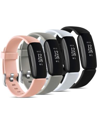 Maledan 4 Pack Sport Bands Compatible with Fitbit Inspire 2 Bands for Women Men, Waterproof Silicone Band Accessories Wristbands for Inspire 2 Fitness Tracker(Small, Black/Gray/Pink/White) Small(5.5"-7.9") Black/Gray/Pink/…