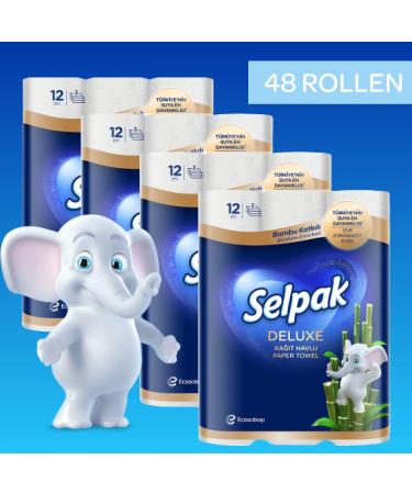 Buy SELPAK Deluxe Kitchen Roll 3-Layer 3600 Sheets | Super Absorbent Bamboo Paper Towels | Elephant Shaped | Premium 48 Rolls (4x12) Moisture-Resistant & Reusable - Buy Online on SooperMarket.com