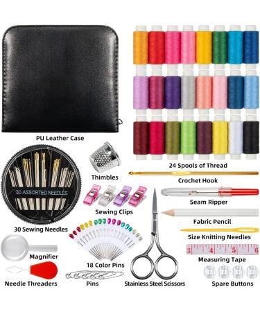Sewing Kit for Adults and Kids - Beginner-friendly Sewing Supplies with 24 Color Threads, Needles, Scissors, Thimble, and Clips - Perfect for Travel, Family, Emergencies, and DIY Projects - M Sewing Kit - Buy Online on SooperMarket.com