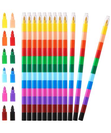 Leinuosen Stacking Crayons Stackable Buildable Crayons Colorful Crayon for School Office Supplies  12 Colors (12 Pieces)