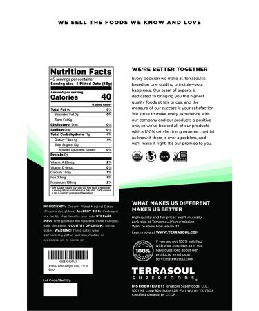 Organic Medjool Dates 1.5 lbs - Soft, Chewy & Sweet | Terrasoul Superfoods - Buy Online on SooperMarket.com