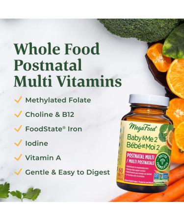 MegaFood Postnatal Vitamins for Breastfeeding Moms | Postpartum Lactation Supplement Multivitamins for Women | Vitamin C Vitamin A Choline Moringa Leaf & Iron | 60 Capsules Postnatal Vitamins 60 count (Pack of 1) - Buy Online on SooperMarket.com