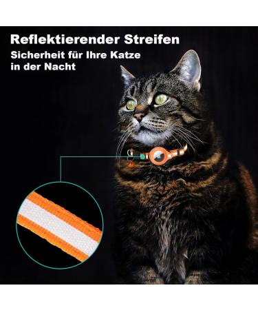 Mouyou Airtag Cat Neck Band - Soft Nylon Reflective Collar with Bell & Safety Clasp Adjustable 22-34cm Orange - Track Your Cat with Airtag Holder - Buy Online on SooperMarket.com
