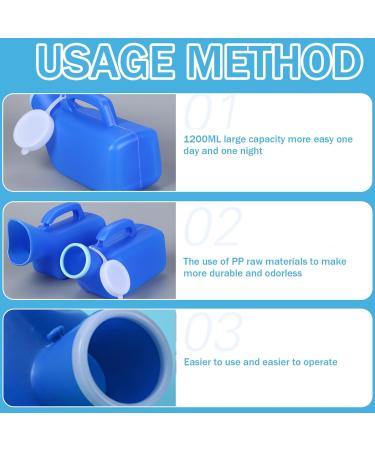 2Pcs Urinal for Men 1200ML Portable Urinal Spill Proof Pee Bottles with Lid & Handle Thick Plastic Male Urinal Large Opening Mens Urinals with Wraped Edge for Travel Hospital Blue. - Buy Online on SooperMarket.com