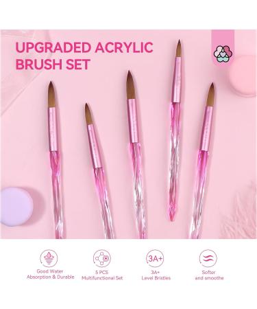 Saviland 5 PCS Kolinsky Acrylic Nail Brush Set - Professional Brushes for Acrylic Nails - Pink Nail Brushes for Acrylic Powder & Liquid Extension - Size 4/8/10/14/16 - Buy Online on SooperMarket.com