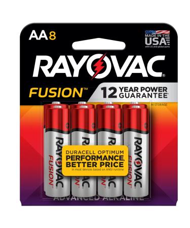 Rayovac Fusion AA Batteries Premium Alkaline Double A Batteries (8 Battery Count) AA Batteries 8 Count (Pack of 1)