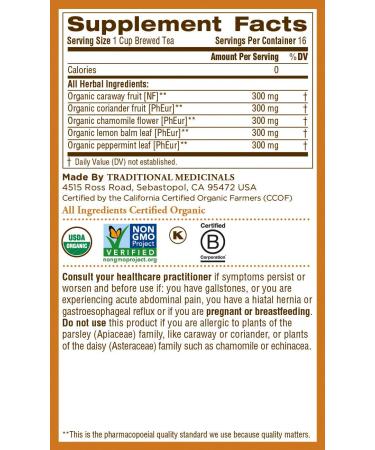 Organic Gas Relief Tea | Traditional Medicinals | Caffeine-Free | 16 Wrapped Bags - Buy Online on SooperMarket.com