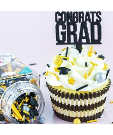 Edible School Graduation Sprinkles Decoration for Class Graduations Hat Sprinkles for Ice Cream Cake Decorating Cupcake Confetti Cookies Donut Fancy Gold Silver Black Jimmies Quins Pearl Sprinkles Goal Getter - Buy Online on SooperMarket.com