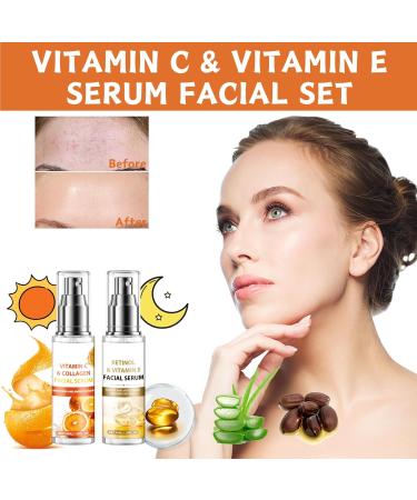 Vitamin C & Vitamin E Serum Facial Set Morning C and Night E Skincare Gift Set Anti-Wrinkle Tighten Skincare Set with Vitamin C & Collagen Serum (Day Use) Retinol & Vitamin E Serum(Night Use) - Buy Online on SooperMarket.com