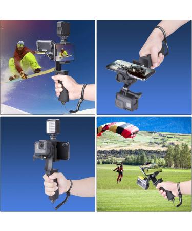 2in1 Ergonomic Portable Action Camera+Smartphone Hand Grip Stabilizer Combo for Vlogging - GoPro & iPhone Holder Kit with Mic+Light Adapter for YouTube & TikTok - Buy Online on SooperMarket.com