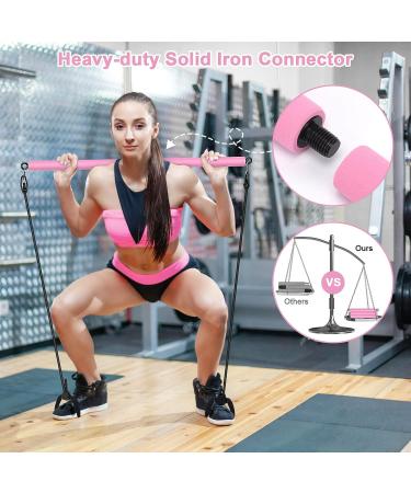 Pilates Bar Kit with Adjustable Resistance Bands | Portable 3-Section Pilates Stick Bar for Full Body Workout | Ideal for Home, Gym, Office, Travel | Pink - Buy Online on SooperMarket.com