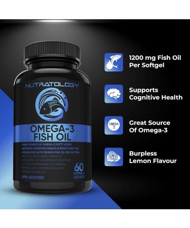 Omega 3 Fish Oil Supplement Triple Strength - 1200MG Fish Oil 720 MG Omega 3 432MG EPA & 288MG DHA Per Softgel. Burp-less Lemon Flavour - Great Source Of Omega 3 Fatty Acids - Omega 3 Supplements - Supports Cognitive Health & Brain Function - 60 Softgels  - Buy Online on SooperMarket.com