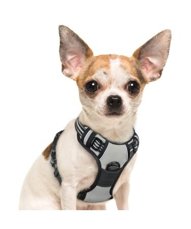 Eagloo dog harness Small dogs anti -train dog harnesses with reflex strips and control adjustable adjustable and durable breast harness dog suitable for walking and jogging gray s s (1 pack) gray