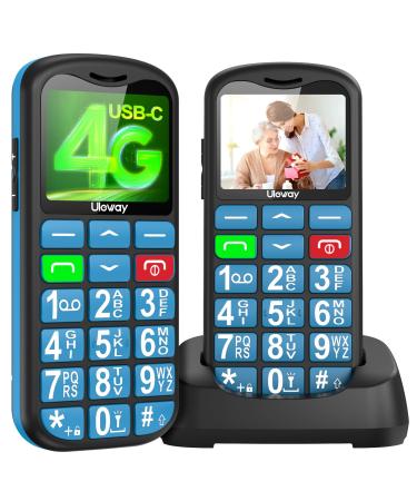 Uleway 4G senior cell phone mobile phone without a contract seniors cell phone with large buttons pensioner cell phone big key cell phone with USB-C 1.7 inch LCD SOS function flashlight charging station use of the nano-SIM