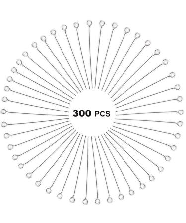 300 Pcs 1.6 Inch 304 Stainless Steel Open Eye Pins Headpins for Jewelry Necklace Making  ( Silver )