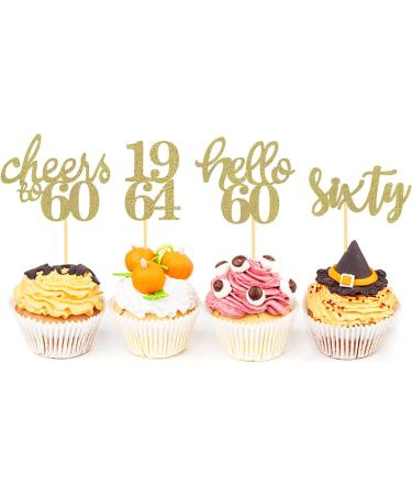 24 Pcs Glitter 60th Birthday Cupcake Toppers for Celebrating Sixty Years Old Birthday Party Decorations (Gold) - Buy Online on SooperMarket.com