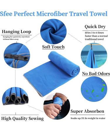 Sfee 2 Pack Microfiber Travel Towel Set - Quick Dry, Super Absorbent, Lightweight - Perfect for Beach, Gym, Hiking, Pool - XL Dark Blue Towels 72x32 + 24x15 - Buy Online on SooperMarket.com