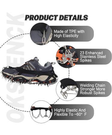 OKSTENCK Ice Cleats Traction Snow Grips with 23 Stainless Steel Spikes - Medium Size for Men, Women, and Kids - Anti-Slip Protection for Hiking, Walking, Climbing, Fishing - Buy Online on SooperMarket.com