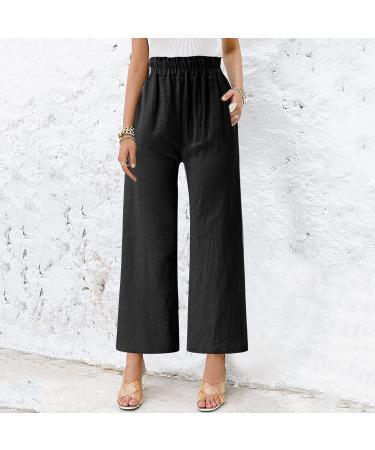 Gufesf Women's Cotton Linen Palazzo Pants - High Waisted Wide Leg Trousers with Pockets in Black (Small) - Buy Online on SooperMarket.com