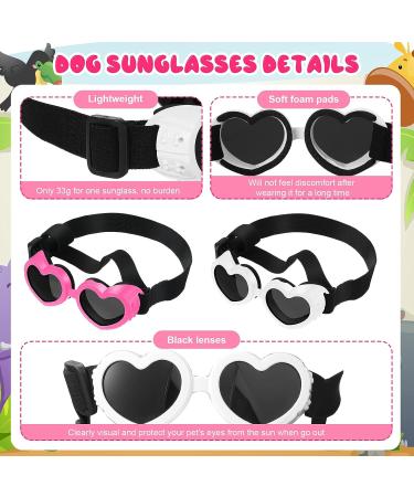 2 Pcs Small Dog Sunglasses UV Protection Heart Goggles for Dogs - Pink/White - Buy Online on SooperMarket.com