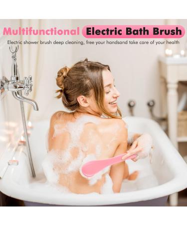 SUUWEE Electric Silicone Body Brush Set with 3 Heads | USB Rechargeable Shower Scrubber for Deep Cleaning | Long Handle for Women Men | Pink - Buy Online on SooperMarket.com