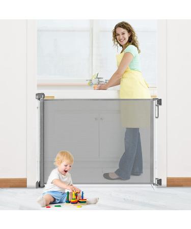 HEELALBABY Retractable Baby Gate - 35 Tall, Extends to 65 Wide, Grey Mesh Safety Dog Gate for Stairs & Doorways - Buy Online on SooperMarket.com