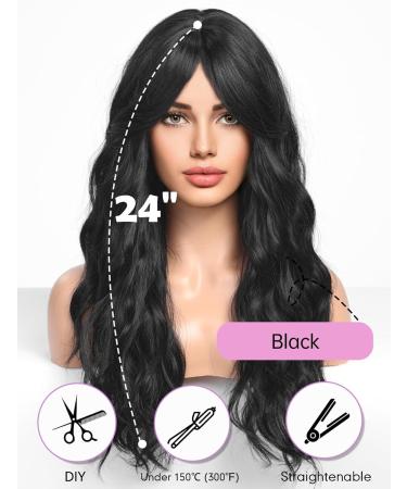 Wokestar Long Black Synthetic Hair Wig with Curtain Fringe for Women - Buy Online on SooperMarket.com