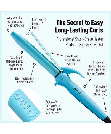 SKYPRO Professional 1 Inch Hair Curling Iron with Bonus Travel Pouch | Ceramic Barrel & Firm Clamp | Ideal for Short to Mid-Length Hair - Buy Online on SooperMarket.com