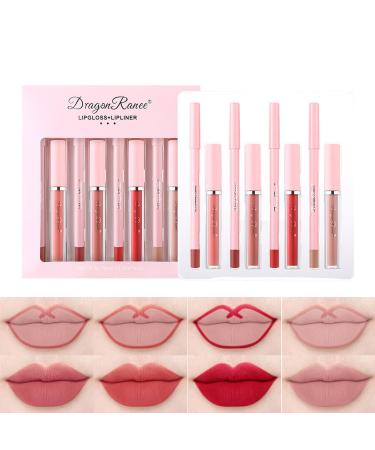 6 Velvety Matte Liquid Lipsticks + 6 Matching Smooth Lip liner Pencil One Step Lips Makeup Kits Waterproof Long Lasting Velvety Matte Lipstick Lip Makeup Gift Kit for Women Girls