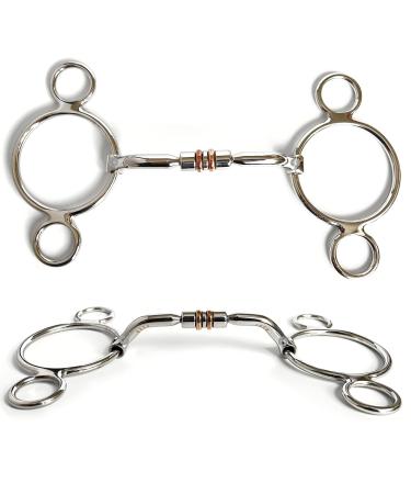 2 Two Ring Horse Bit Universal Copper Roller & Inlay Snaffle Gag (5")