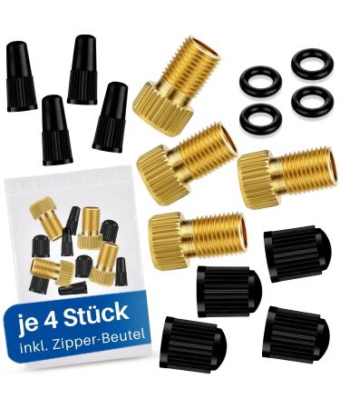Hilo Sports 4er Set Bicycle Valard Adapter - with valve cap - Valve adapter bicycle including replacement sealing rings - valve adapter for bicycle tires with instructions 4 pcs
