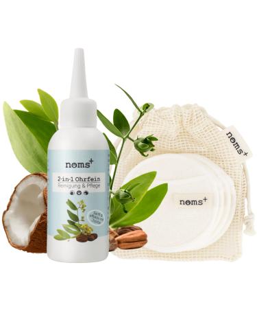 NOMS+ 2 -in -1 ear -cleaner cleaner & ear care for dogs and cats - with jojoba oil & bamboo pads - ear drops for prevention of ear inflammation ear surface ear itching ear mites 75ml earfish & bamboo pads