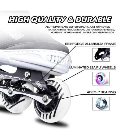 PAPAISON Adjustable Inline Skates with Light Up Wheels - White, Large (Youth & Adult 4-7 US) - Buy Online on SooperMarket.com
