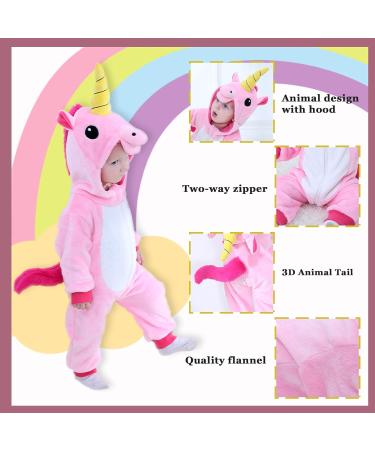 Doladola Baby Unicorn Romper | Flannel Animal Hooded Jumpsuit for Toddler | 18-24 Months | Pink - Buy Online on SooperMarket.com