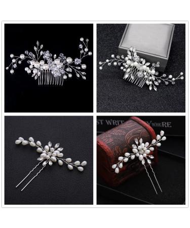 Elegant Bride Wedding Hair Comb Set | Crystal Pearl Hair Clips & Silver Vine Headdress for Girls - Buy Online on SooperMarket.com
