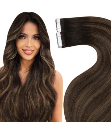 LAAVOO TAPE Extensions Real Hair Brown Ombre Real Hair Tapes Extensions Skin Weft Hair Extension Real Hair Tape In Extensions Invisible 50cm Dark Brown Balayage Light Brown 50g 20pcs #2/8/2 50cm-20Pcs 1.4 #2/8/2