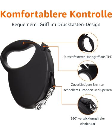 Amazon Basics Retractable Dog Leash - Small Black | Durable Ergonomic & Perfect for Travel - International Shipping Available - Buy Online on SooperMarket.com
