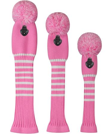 Scott Edward Golf Headcovers Set - Driver, Fairway Wood & Hybrid - Pink White Stripes - Buy Online on SooperMarket.com