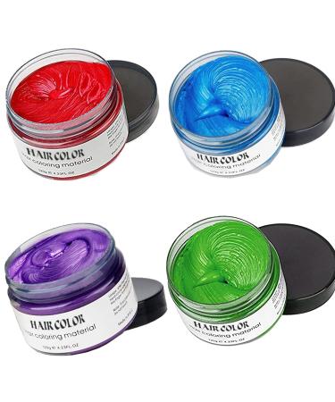 Temporary Hair Color Dye for Girls Kids  Hair Wax Color Girl Toys Gifts for Age 4 5 6 7 8 9 Birthday Party  Cosplay DIY  Children's Day  Halloween  Christmas (4Colores- Red Blue Purple Green)