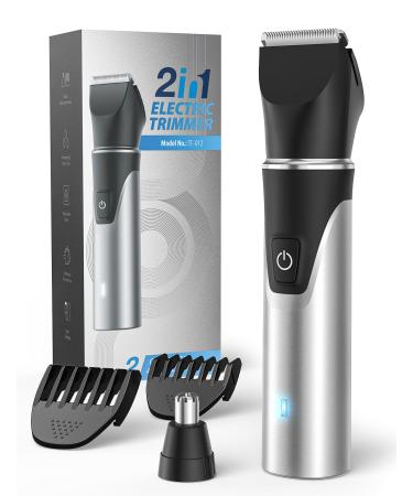 Intimate razor man with nose hair trimmer 2-in-1 painless rechargeable body razor men for legs chest armpit armpit nose and ears 2 sensitive combs waterproof travel lock silver-4 accessories