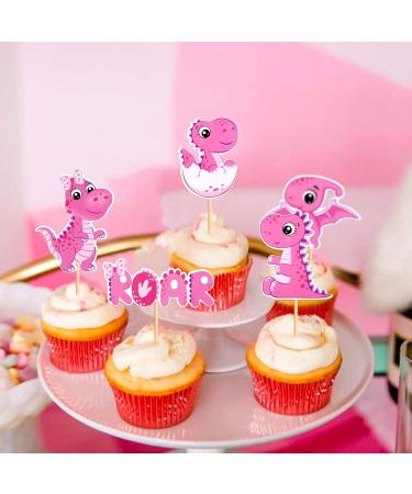 Cyodoos 36 Piece Dinosaur Cupcake Toppers Baby Dinosaur Cupcake Children's Birthday Party Cake Decorative Supplies Perfect for Dinosaur Parties and Boys and Girls' Birthday Party Decorative Supplies Pink - Buy Online on SooperMarket.com