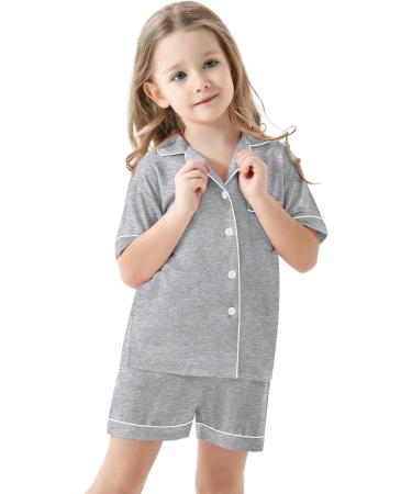 SWOMOG Unisex Modal Pyjamas Set - Short Sleeve Button-Down PJs for Boys & Girls, 8-9 Years, Gray - Buy Online on SooperMarket.com